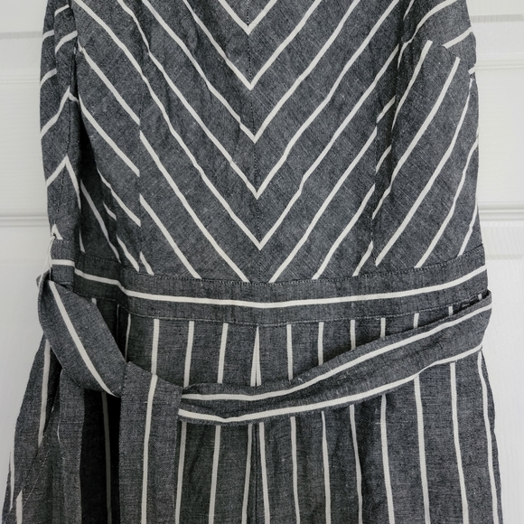 Loft Jumpsuit Belted Striped Wide Leg Jumpsuit Grey White 8 - Picture 8 of 9